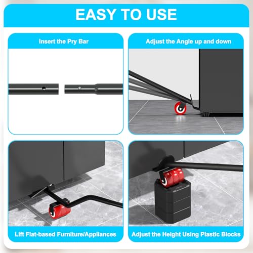 LOYAL TIGER Heavy Furniture Lifter Tool Set with 4 Raise Blocks,Red - color: Red
