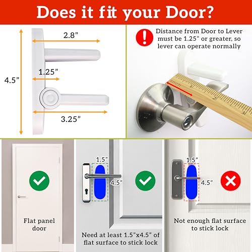 Door Lever Lock (2 Pack) Prevents Toddlers from Opening Doors. 3.25" L * 1.5" W * 4.5" H Easy One Hand Operation for Adults. Durable ABS with 3M Adhesive Backing. Simple Install, Black - color: Black