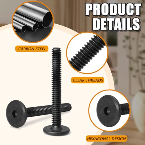Biaungdo Flat Head Allen Bolts, 1/4-20 x 2 Inch, Black, 30 Pcs | Socket Cap Screws Joint Connecting Bolts Countersunk Screws Bolts for Furniture, Fully Threaded - size: 1/4-20 x 2 Inch