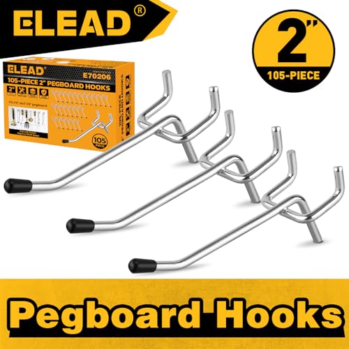 ELEAD 105-Piece 2 Inch Pegboard Hooks, Heavy Duty Peg Board Organizer Accessories, Peg Board Tool Hangers Fit for 1/4" and 1/8" Pegboard Hanging Tools Garage, Workshop, and Craft Storage - style: 105-Piece 2 Inch