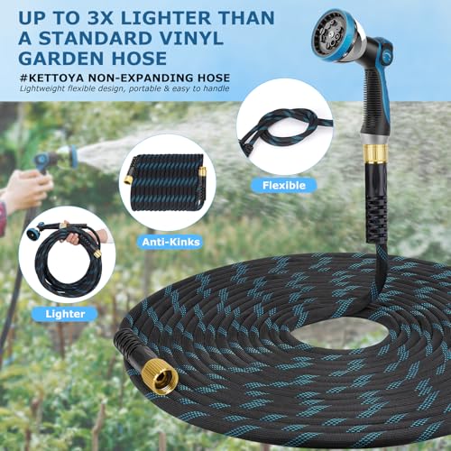 Non-Expanding Garden Hose 150 ft, Kink Free Flexible Water Hose with 10-Pattern Spray Nozzle, Lightweight Hose Pipe, Leak Proof, 3/4" Swivel Connectors, Super Fabric, Portable Storage Strap - size: 150ft