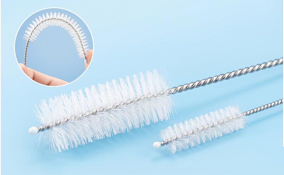8-Inch Nylon Straw Cleaning Brushes, 10-Pack, Flexible Stainless-Steel Wire Tube Brushes, Non-Scratch and Rust-Resistant, for Reusable Straws, Bottles and Narrow Tubes