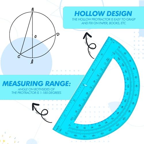 Zonon 2 Pcs 12 Inch Clear Ruler and 6 Inch Plastic Protractor Set, Blue - color: Blue