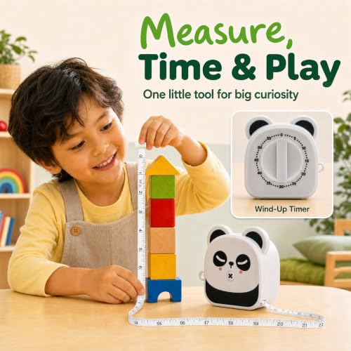 Kids Tape Measure with Countdown Timer, 2-in-1 Soft Retractable - color: Black