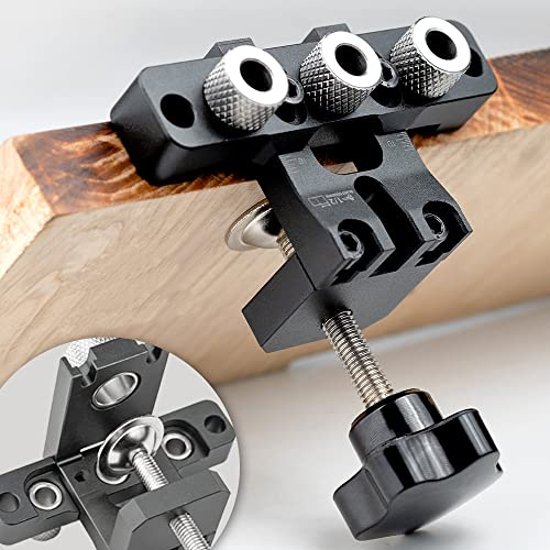 3-in-1 Dowel Jig Kit - Pocket Hole Jig with Adjustable Woodworking Drill Locator, 8/10/15mm Bits, Precision Guide for Furniture Assembly, DIY Projects, Durable Aluminum Alloy