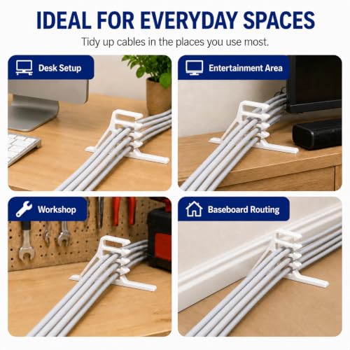 Multi-Cable Staples 200 Pack, White Electrical Wire Stackers, Steel Nails - color: White