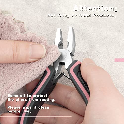 Mini Linemans Pliers Spring Loaded 5 Inches Wire Cutter with Serrated Jaw Chromium Vanadium Steel Construction Mini Combination Pliers for Jewelry Making, Pink Tool for Women - style: Linemans Pliers