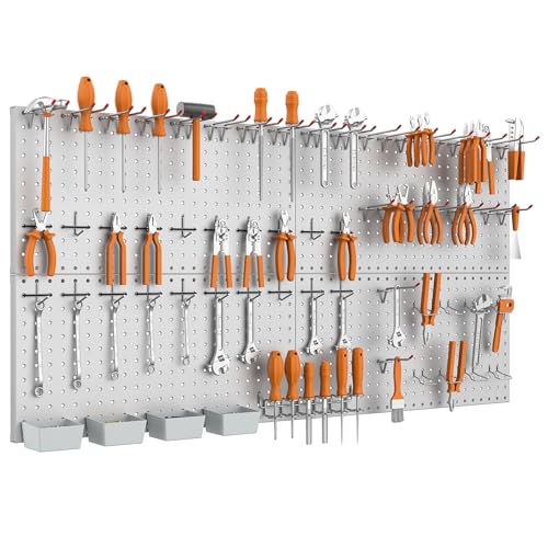 WALMANN Metal Pegboard Kit with Accessories, 24x48 in Tools Pegboard - color: Grey