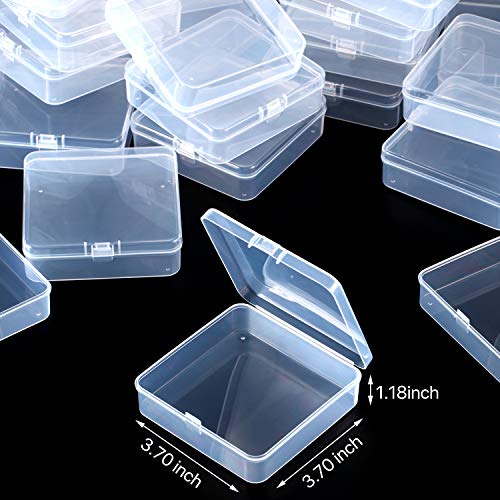 SATINIOR 24 Packs Small Clear Plastic Beads Storage Containers Box with Hinged Lid for Storage of Small Items, Crafts, Jewelry, Hardware(3.7 x 3.7 x 1.2 in) - size: 3.7 x 3.7 x 1.2 in