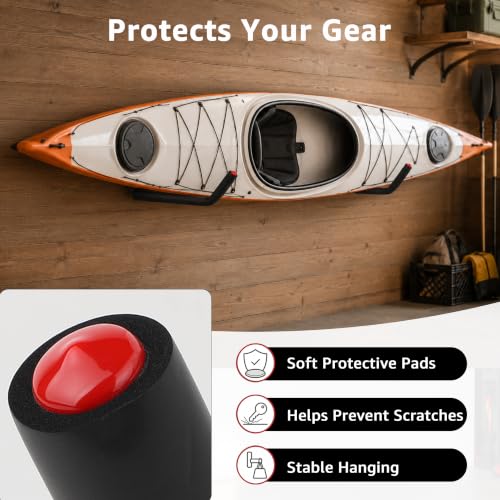18-Piece Heavy Duty Garage Storage Hooks - 6x15” Jumbo Garage Hooks with EVA Padding (120 LB Capacity) + 6x3.5” Utility Hooks & 6 Storage Straps, Wall Rack for Kayak, Bike, Surfboard, Ski, Ladder