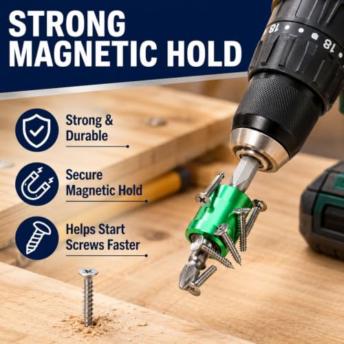 6-PCS Magnetic Screw Holder & 3-PCS S2 Screw Bit, Strong Magnetic Screw Ring for 1/4" Hex Screwdrivers & Drill Bits, Stackable Magnetic Ring for Power Tools, Mechanics, Auto Repair & DIY Projects
