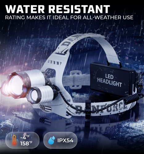 DanForce Headlamp. USB Rechargeable LED Head Lamp. Ultra Bright LUMINUS 1080 Lumen Headlamp Flashlight + Red Light. HeadLamps for Adults, Camping, Outdoors & Hard Hat Light. Zoomable IPX54 Headligh - color: Moon