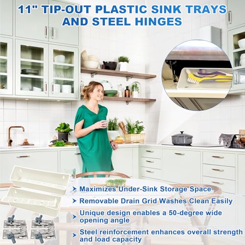 11" Tip-Out Plastic Sink Trays + Steel LD-0220-50SC Soft Close Pivot Hinges