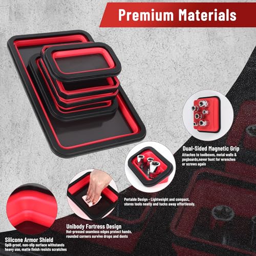 Collapsible Magnetic Parts Tray Set, Double-Sided Foldable Magnetic Tool Tray for Screws Bolts Nuts Washers, Ideal Storage Organizer for Mechanics Automotive DIY Garage Workshop