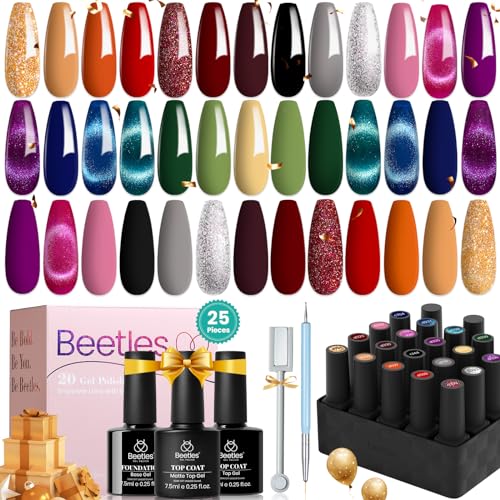 Beetles Cat Eye Gel Nail Polish Set, 20 Colors Fall Glitter Gel - color: Gemstone Party - 20 Colors