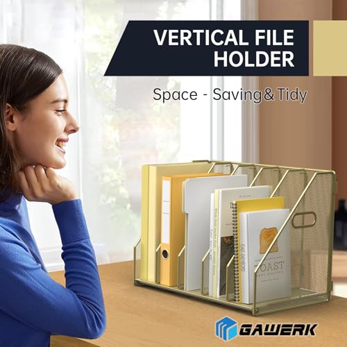 MINDEPOT Desk File Organizer Folder Holder with 5 Vertical for Office, Gold - color: Gold
