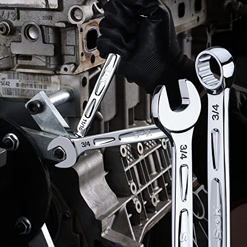 SK Combination Wrench Set, SAE 5/16'' to 3/4'', 11-Piece, CR-V Steel - size: SAE