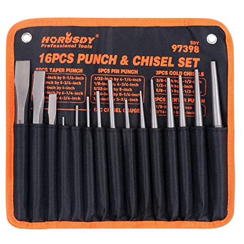 HORUSDY 16-Piece Punch and Chisel Set, Including Taper, Cold Chisels, Pin, Center - size: 16-Piece