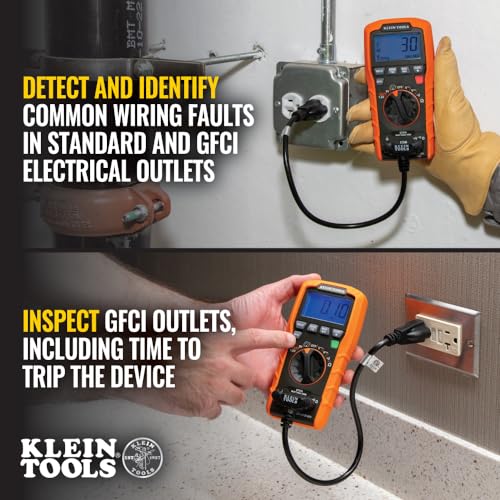 Klein Tools ET270 Auto-Ranging Digital Multi-Tester, AC/DC, Resistance, Continuity, GFCI Receptacle Tester with Test Leads and Receptacle Cord - size: GFCI Receptacle Tester