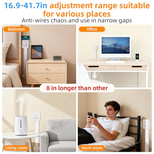 Outlet Extender 17-41in，Upgrade Stable USB-A&USB-C Wall Outlet Extender Made of Fireproof Material，Wall Plug Extender Anti-Wires-Chaos，with 4 Fixed Angles Suit for Outlet Behind Desk, Sofa（White） - color: White 17-41in