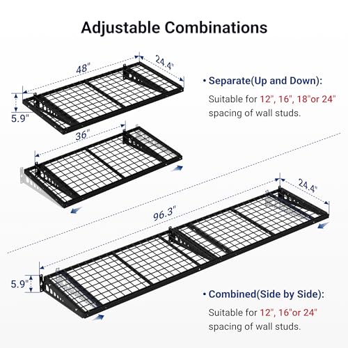 FLEXIMOUNTS 2x4ft Garage Storage, 4 Pack Garage Wall Shelving, Black - size: 4 pack-2x4 ft