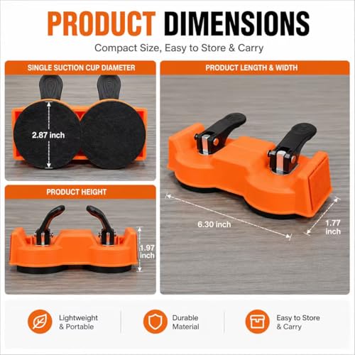 Floor Gap Fixer Tool for Floating Floors, Dual Suction Cup Flooring Repair Kit, 2.87" Vacuum Cups, 80° Floor-Protective Striking Surface, Rubber Mallet & 5 Adhesive Pads