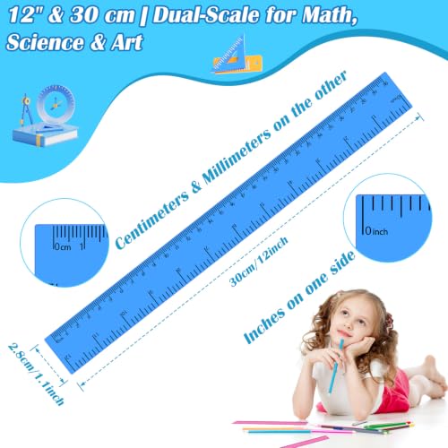 36 Pack 12" Clear Blue Plastic Rulers, Back to School Measuring Supplies - color: Blue