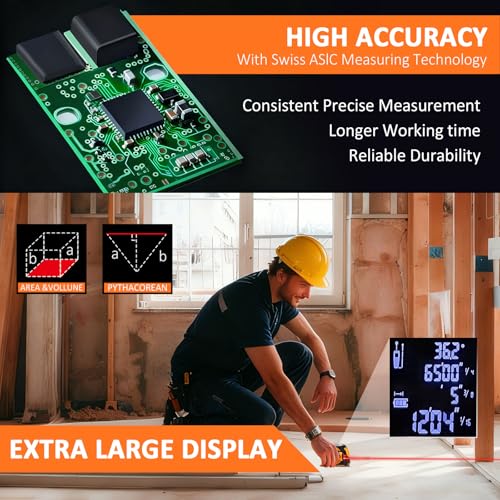 3-in-1 Laser Tape Measure, 197 ft Distance Meter, 16 ft Tape, Digital Level