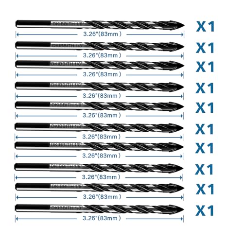 10-Piece 1/8" Masonry Drill Bits for Tile Glass Ceramic Wall Brick Stone Soft-Metal Wood, 1/4 Inch Concrete Drill Bits Cement Drill Bit Set, 3-Flat Shank, YG8 Carbide Tungsten Steel Alloy Tip 3mm - size: 10 Piece 1/8 Inch Drill Bit Set