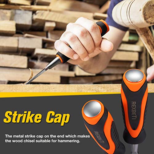 REXBETI 10pcs Wood Chisel Set, Heat-Treated Cr-V Alloy Blades Chisel Set