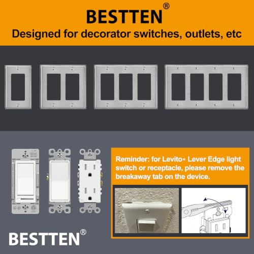 10 Pack BESTTEN Decorator Switch or Receptacle Outlet Metal Wall Plate - size: 1 Gang Decor