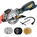 Enventor Mini Circular Saw with Laser Guide, 6 Blades 4-1/2", 5.8A Corded | 3500 RPM, Max Cut 1-11/16 in at 90° and 1-1/8 in at 45°, Dust Port, Vacuum Adapter for Soft Metal, Wood, Tile Cutting