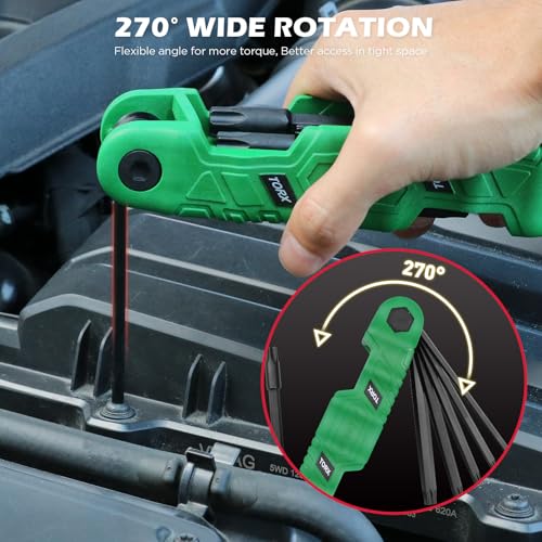 11-Piece Large Folding Torx Key Set (T9–T55), Heavy Duty Folding Star Wrench Set, Portable Compact Tool for Archery, Bike Repair, Furniture, and Basic Home Maintenance(Green) - style: 11-Piece Torx (Folding - Green)