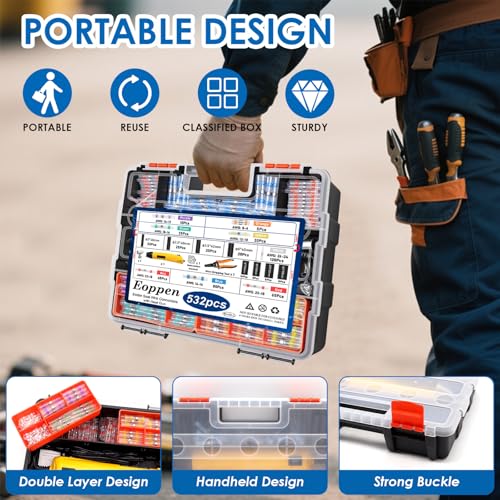 532Pcs Heat Gun for Shrink Tubing, Solder Seal Wire Connectors & Heat Shrink Tubing Kit, 26-6 AWG Waterproof Heat Shrink Wire Connectors with Mini Heat Gun for Marine Electrical - size: 532Pcs