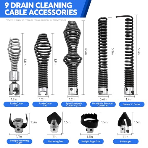 10-Piece Drain Snake Drill Attachment Kit，Drain Auger Cutter Kit,Compatible with K-400,C-4,C-6,C-7,C-8,and C-9 Models， Includes 4 Cutters and 5 Spirals