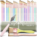 Nicpro 30pcs Paint Brush Set, Aesthetic Pastel Paintbrushes with Paint Spatula and Cloth Roll, Craft Paint Brushes for Acrylic Painting Oil Watercolor Gouache, Art Supplies for Women Artists Beginners - color: Pastel