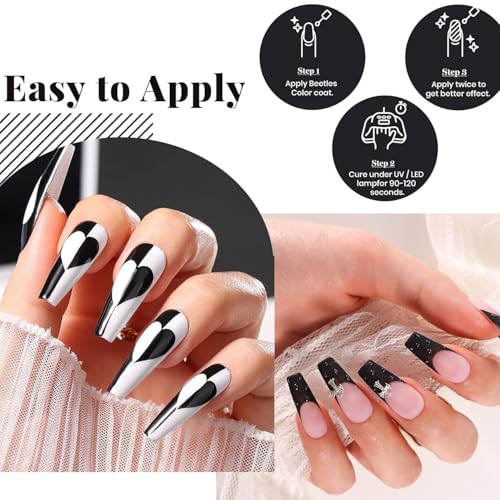 Beetles No Wipe Gel Top Coat Base Coat & Black Gel Nail Polish 3Pcs 15ml - color: D-Black-3