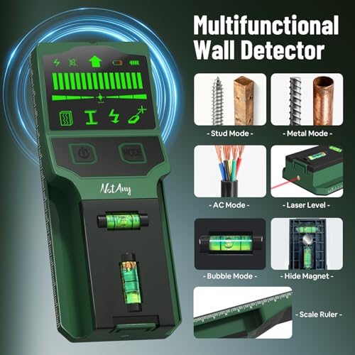 Stud Finder Wall Scanner - 7-in-1 Electronic Stud Detector with HD LCD Display, Detects Wood, Metal, AC Live Wire, Joists & Pipes, Wall Scanner with Laser Level & Bubble Level Ruler