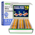 WAGO 221 Series 78pc Compact Splicing Wire Connectors | Includes (34x 221-412) (26x 221-413) (18x 221-415) | WAGO Wire Connectors | Electrical Splicing Lever Nuts | 221 Series Lever Nuts | 2-3-5 Ports - style: NAA221-78