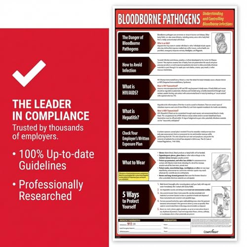 ComplyRight Bloodborne Pathogens Poster, 18" x 24", Biohazard Safety Signs for Workplace - color: Red
