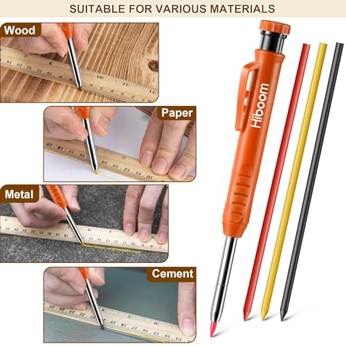Hiboom 2 Pack Carpenter Pencils with Pencil Cap and 18 Refills, Orange - color: Orange