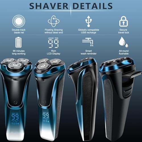 Snapbuy Electric Razor for Men,4D Floating Head Rotary Shaver,Snapbuy Electric Razor Pro of Father,Ipx7 Waterproof,Wet & Dry Fast Charging Electrical Shaver LCD Display(Blue) - color: Blue