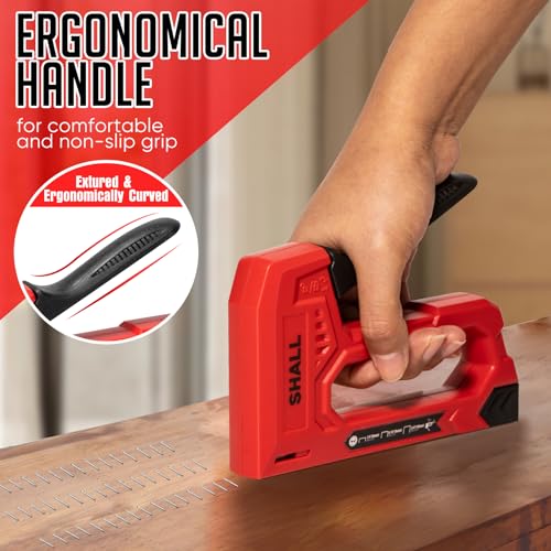 SHALL Light Duty Staple Gun for Wood - Red Upholstery Staple Gun with 1600pcs JT21 Staples 1/4, 5/16, 3/8 inch and Staple Remover - Fabric Stapler Gun for Crafts, DIY, Decoration - color: Red