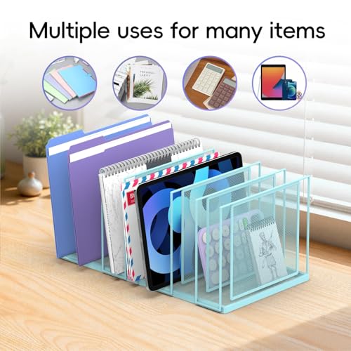 File Organizer for Desk, 7-Section Vertical File Sorter, Paper Holder Organizer Standing Metal File Folder for Office Home Classroom, Blue - color: Blue, size: 1 Pack 7-Section