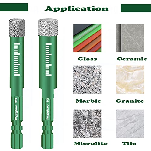 10PCS Green Dry Diamond Drill Bits Set, Tile Drill bit for Granite Marble Tile Ceramic Stone Glass Diamond Hole Saw Kit with Size 3/16,1/4, 5/16, 3/8, 1/2