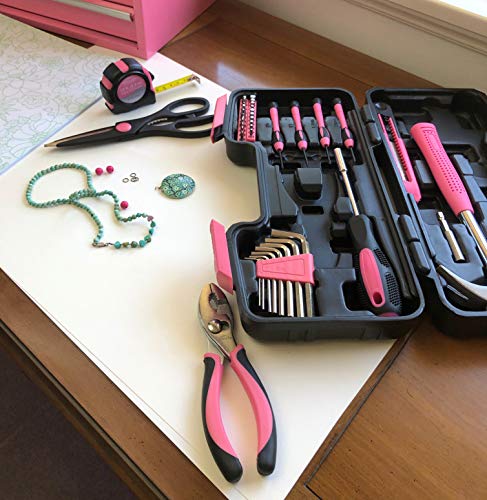 Apollo Tools 39 Piece General Household Tool Set, Pink DT9706P - color: Pink, size: 39-Piece (with Slip Joint Pliers + Scissors)