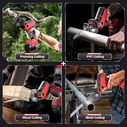 Cerycose Cordless Brushless Reciprocating Saw, Compatible with Milwaukee 18V Batteries, Tool-Free Blade Change, Includes 4 Saw Blades for Wood, Metal & PVC Cutting (Tool Only) - style: One-handed for milwaukee battery