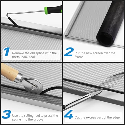 5-in-1 Window Screen Replacement Kit with 59" x 106" Polyester Mesh - size: 5 in1 with Window Screen