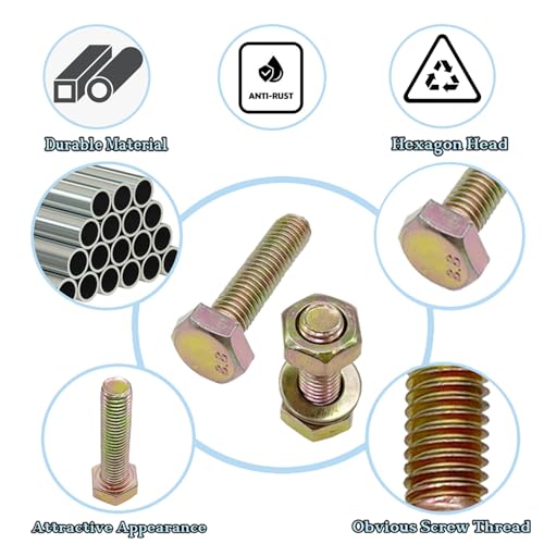 900PCS Metric Bolt Assortment, M6 M8 M10 M12 Grade 8.8 Bolts and Nuts Kit, Nut and Bolt Assortment, Nuts and Bolts, Metric Bolt Kit, Yellow Zinc Plated Coating, 18 Sizes