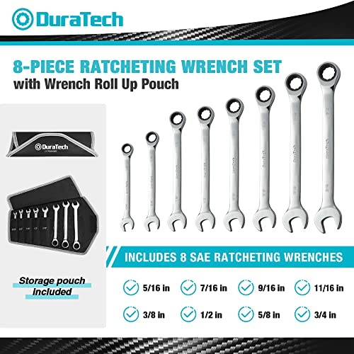 DURATECH 8-Piece Ratcheting Wrench Set, SAE, 5/16" to 3/4" - size: Set（5/16" to 3/4"）